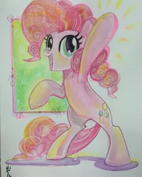 Size: 1080x1349 | Tagged: safe, artist:sararichard, derpibooru import, pinkie pie, pony, bipedal, solo, traditional art