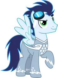 Size: 2232x3000 | Tagged: safe, artist:chainchomp2, derpibooru import, soarin', pegasus, pony, rainbow falls, goggles, high res, male, racing suit, raised hoof, simple background, solo, stallion, transparent background, vector