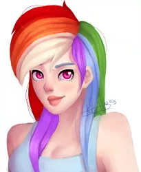 Size: 9113x11103 | Tagged: absurd resolution, artist:kk-ag, clothes, derpibooru import, human, humanized, rainbow dash, safe, simple background, solo, tanktop