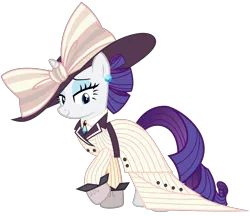 Size: 3700x3200 | Tagged: safe, artist:cheezedoodle96, derpibooru import, rarity, pony, ppov, .svg available, alternate hairstyle, bow, clothes, dress, ear piercing, earring, female, giant hat, gloves, hat, jewelry, lidded eyes, looking at you, mare, necktie, piercing, raristocrat, rose dewitt bukater, simple background, solo, svg, titanic, transparent background, vector