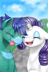 Size: 1107x1646 | Tagged: safe, artist:dedonnerwolke, derpibooru import, rarity, oc, oc:flashy, selfie, tongue out