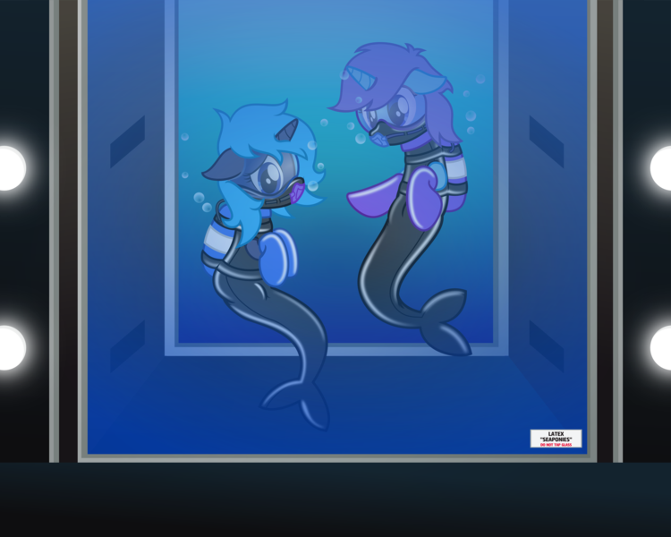 Size: 5715x4572 | Tagged: absurd resolution, aquarium, artist:nxzc88, derpibooru import, diving, latex, latex suit, merpony, oc, oc:blue heart, oc:sleepy zee, safe, scuba, underwater, unofficial characters only, water