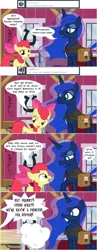 Size: 1000x2576 | Tagged: apple bloom, artist:flash equestria photography, cloak, clothes, comic, derpibooru import, hunted luna, princess luna, saddle bag, safe