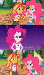 Size: 500x843 | Tagged: suggestive, derpibooru import, edit, edited screencap, screencap, pinkie pie, sunset shimmer, equestria girls, legend of everfree, discovery kids, exploitable meme, meme, sunset sees things