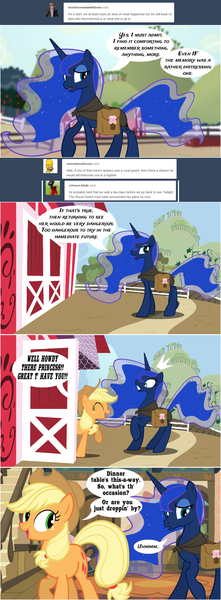 Size: 1000x2713 | Tagged: applejack, artist:flash equestria photography, cloak, clothes, comic, derpibooru import, hunted luna, princess luna, saddle bag, safe