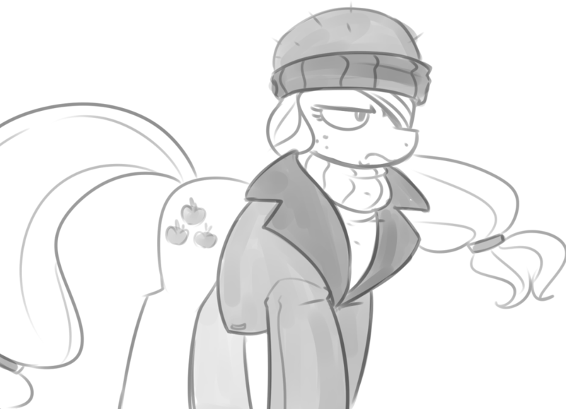 Size: 1218x881 | Tagged: applejack, artist:reiduran, captain jackbeard, clothes, dead source, derpibooru import, frown, monochrome, ppov, safe, solo, unamused