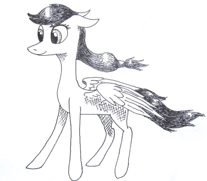 Size: 1200x1050 | Tagged: safe, artist:pony-from-everfree, derpibooru import, oc, oc:apple kiwi, unofficial characters only, pegasus, pony, ink, monochrome, prize, solo