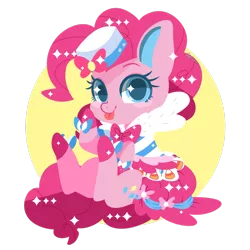 Size: 2449x2449 | Tagged: safe, artist:snow angel, derpibooru import, pinkie pie, blush sticker, blushing, chibi, clothes, cute, diapinkes, dress, gala dress, looking at you, raspberry, solo, starry eyes, tongue out, wingding eyes