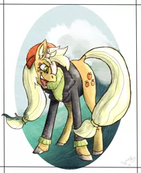 Size: 1500x1837 | Tagged: applejack, artist:shaiza7, captain jackbeard, derpibooru import, ear fluff, grin, open mouth, ppov, safe, smiling, solo