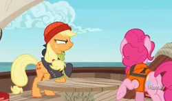 Size: 794x471 | Tagged: safe, derpibooru import, screencap, applejack, pinkie pie, pony, ppov, captain jackbeard