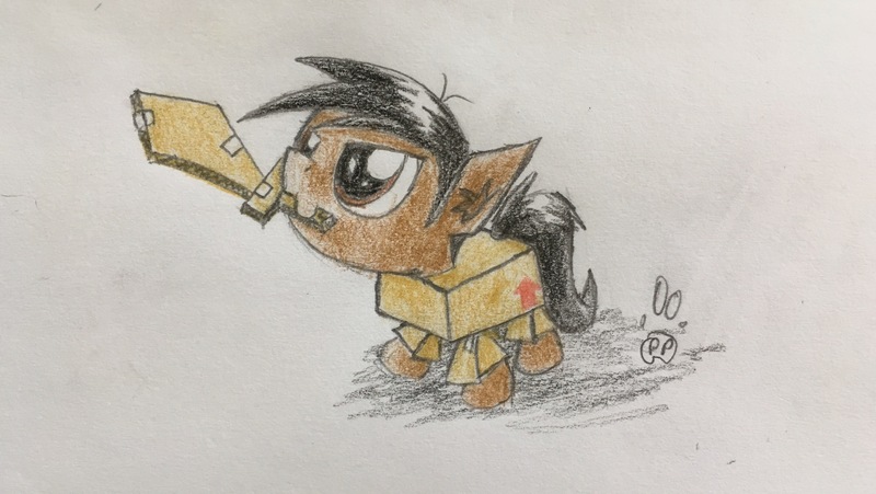 Size: 4032x2272 | Tagged: artist:professionalpuppy, cardboard, cardboard box, cute, derpibooru import, oc, oc:cocoa mocha, safe, solo, traditional art, unofficial characters only