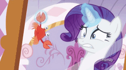 Size: 864x484 | Tagged: animated, comb, crab, crab fighting a giant rarity, derpibooru import, edit, edited screencap, gif, ppov, rarity, rarity fighting a giant crab, reversed, role reversal, safe, screencap, skuttles the crab