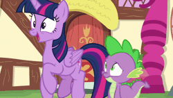 Size: 893x502 | Tagged: safe, derpibooru import, screencap, spike, twilight sparkle, twilight sparkle (alicorn), alicorn, dragon, pony, ppov, adorkable, animated, building, confused, cute, dancing, dork, excited, female, gif, looking up, loop, male, mare, talking, trotting, trotting in place, twiabetes