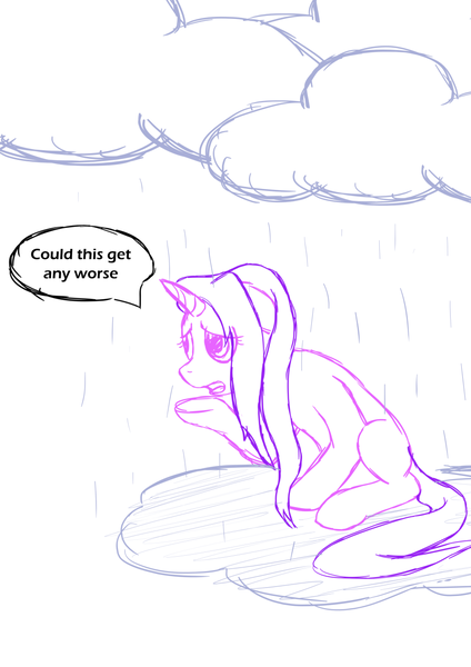 Size: 876x1239 | Tagged: safe, artist:alixnight, derpibooru import, starlight glimmer, pony, unicorn, every little thing she does, dialogue, female, mare, raised hoof, sitting, solo, speech bubble, stormcloud, wet mane