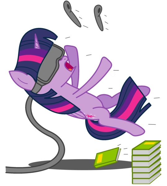 Size: 1883x2100 | Tagged: safe, artist:bladedragoon7575, derpibooru import, twilight sparkle, twilight sparkle (alicorn), alicorn, pony, atg 2016, book, falling, falling over, newbie artist training grounds, solo, tripping, virtual reality