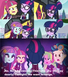 Size: 2560x2880 | Tagged: safe, artist:themexicanpunisher, derpibooru import, edit, edited screencap, screencap, indigo zap, lemon zest, sci-twi, sour sweet, sugarcoat, sunny flare, twilight sparkle, equestria girls, legend of everfree, clothes, crystal prep academy uniform, crystal prep shadowbolts, grammar error, school uniform, shadow five, unleash the magic