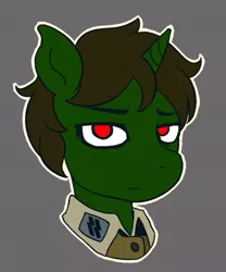 Size: 477x572 | Tagged: safe, artist:danteante, derpibooru import, oc, oc:nahuelin, unofficial characters only, plant pony, pony, unicorn, bust, clothes, face, german, green, looking at you, male, plant, portrait, red eyes, simple background, solo, uniform, waffen-ss