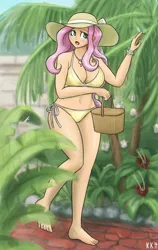 Size: 1000x1579 | Tagged: adorasexy, artist:king-kakapo, barefoot, basket, belly button, big breasts, bikini, blushing, bracelet, breasts, busty fluttershy, cleavage, clothes, cute, derpibooru import, feet, female, fluttershy, hat, human, humanized, jewelry, looking at you, multiple variants, nail polish, necklace, open mouth, picnic basket, sexy, side-tie bikini, solo, solo female, suggestive, swimsuit