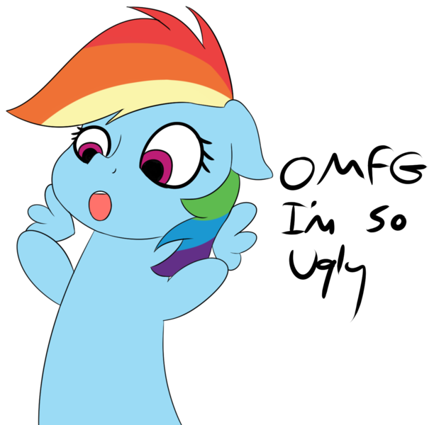 Size: 1374x1346 | Tagged: anonymous artist, derpibooru import, dialogue, floating wings, rainbow dash, safe, self loathing, simple background, solo, transparent background