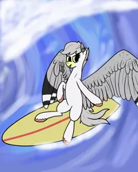 Size: 1200x1500 | Tagged: artist:bojangleee, birb, bird pone, derpibooru import, herring gull, oc, ocean, oc:skipper, safe, seagull, solo, surfing, unofficial characters only, wave