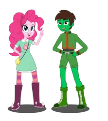 Size: 1024x1152 | Tagged: safe, artist:drawingaccount, derpibooru import, pinkie pie, oc, oc:frost d. tart, equestria girls, clothes, cosplay, costume, crossover, equestria girls-ified, gon freecss, hunter x hunter, star butterfly, star vs the forces of evil