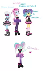 Size: 904x1489 | Tagged: safe, artist:the-75th-hunger-game, derpibooru import, photo finish, pixel pizazz, violet blurr, equestria girls, rainbow rocks, fusion, kms, multiple arms, multiple eyes, the snapshots, wrong name