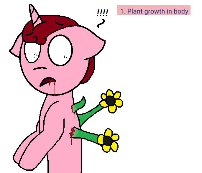 Size: 685x587 | Tagged: artist:darapony15, blood, body horror, derpibooru import, flower, grimdark, oc, parasitic plant, plant, solo, unofficial characters only