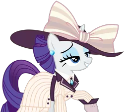 Size: 3909x3525 | Tagged: alternate hairstyle, artist:sketchmcreations, bow, clothes, coat, costume, derpibooru import, dress, ear piercing, earring, hat, jewelry, piercing, ppov, raised hoof, raristocrat, rarity, ribbon, rose dewitt bukater, safe, simple background, smiling, solo, titanic, transparent background, vector