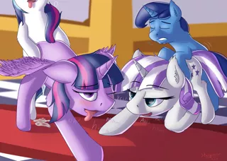 Size: 3028x2160 | Tagged: explicit, artist:stargazer, derpibooru import, night light, shining armor, twilight sparkle, twilight sparkle (alicorn), twilight velvet, alicorn, pony, ahegao, blushing, creampie, cum, dripping, dripping cum, filthy dirty married sex, good clean married sex, incest, infidelity, male, open mouth, orgasm, sex, shiningsparkle, shipping, straight