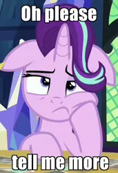 Size: 502x734 | Tagged: bored, cropped, derpibooru import, edit, edited screencap, every little thing she does, floppy ears, frown, image macro, meme, reaction image, safe, sarcasm, screencap, solo, starlight glimmer