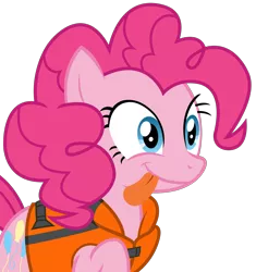 Size: 2122x2259 | Tagged: safe, artist:sketchmcreations, derpibooru import, pinkie pie, pony, ppov, happy, lifejacket, puppy pie, silly, silly pony, simple background, smiling, solo, tongue out, transparent background, vector