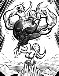 Size: 1275x1650 | Tagged: artist:atmanryu, centaur, derpibooru import, flexing, leg day, lord tirek, male, monochrome, muscles, overdeveloped muscles, safe, solo