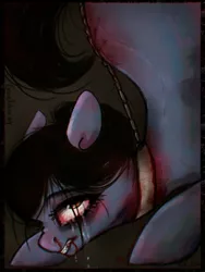 Size: 930x1237 | Tagged: grimdark, artist:vetallie, derpibooru import, oc, unofficial characters only, pony, blood, bondage, collar, crying, female, leash, makeup, mare, running makeup, slave, solo, tail bondage