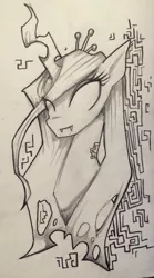 Size: 714x1280 | Tagged: artist:kairaanix, derpibooru import, monochrome, queen chrysalis, safe, solo