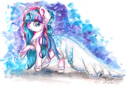 Size: 2304x1604 | Tagged: artist:bizonekx33, clothes, derpibooru import, dress, gala dress, oc, oc:winter eclipse, safe, solo, traditional art, unofficial characters only