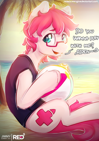 Size: 3500x5000 | Tagged: artist:redstoneengine, beach, beach ball, derpibooru import, oc, safe, solo, unofficial characters only