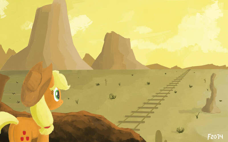 Size: 1920x1200 | Tagged: applejack, artist:2074, derpibooru import, railroad, railroad tracks, safe, scenery, solo, tracks