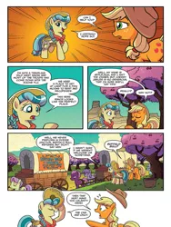 Size: 720x960 | Tagged: safe, artist:tonyfleecs, derpibooru import, idw, applejack, calamity mane, earth pony, pony, spoiler:comic, spoiler:comicff33, braid, cherry, cherry tree, comic, cowboy hat, female, food, hat, mare, official comic, preview, tree