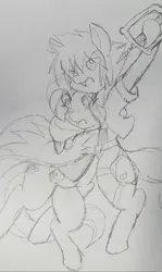 Size: 2660x4451 | Tagged: safe, artist:steelsoul, derpibooru import, fluttershy, ponified, clothes, crossover, keyblade, kingdom hearts, kingdom hearts of harmony, monochrome, sketch, sora, traditional art, white mage