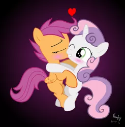 Size: 4500x4565 | Tagged: absurd resolution, artist:ruxify, cute, derpibooru import, female, heart, kissing, kiss on the cheek, lesbian, safe, scootabelle, scootaloo, shipping, show accurate, sweetie belle, vector