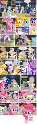 Size: 1080x3672 | Tagged: safe, artist:shwiggityshwah, derpibooru import, applejack, derpy hooves, doctor whooves, fluttershy, pinkie pie, princess celestia, princess luna, rainbow dash, rarity, spike, time turner, twilight sparkle, pegasus, pony, backstage, comic, dalek, doctor who, female, fourth wall, mane six, mare, mirror