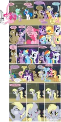 Size: 1260x2520 | Tagged: safe, artist:shwiggityshwah, derpibooru import, applejack, derpy hooves, doctor whooves, fluttershy, lyra heartstrings, pinkie pie, rainbow dash, rarity, spike, time turner, twilight sparkle, vinyl scratch, pegasus, pony, backstage, chalkboard, comic, computer, contest, female, fourth wall, mane six, mare, mirror