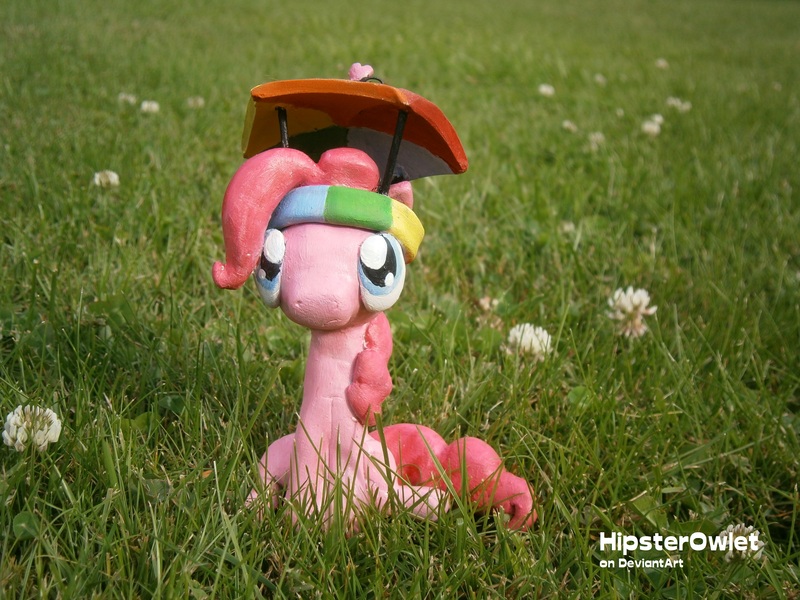 Size: 4288x3216 | Tagged: artist:hipsterowlet, clay, craft, derpibooru import, grass, hat, irl, photo, pinkie pie, safe, sculpture, solo, traditional art, umbrella hat