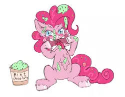 Size: 909x710 | Tagged: safe, artist:petea-copine, derpibooru import, pinkie pie, pony, blushing, food, ice cream, messy, messy eating, ponk, silly, silly face, silly pony, solo, tongue out