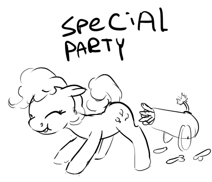 Size: 896x768 | Tagged: questionable, artist:lemurkatta, derpibooru import, pinkie pie, earth pony, pony, dildo, dildo cannon, female, imminent insertion, mare, monochrome, party cannon, raised tail, sex toy, solo, solo female, tail, this will end in pain, this will end in tears