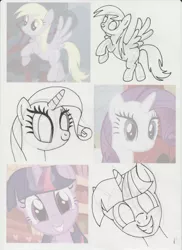 Size: 1702x2339 | Tagged: safe, artist:lazy-turtle, derpibooru import, derpy hooves, rarity, twilight sparkle, pegasus, pony, look before you sleep, anatomy, drawing, female, mare, sketch, sketch dump, study, traditional art