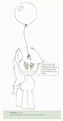 Size: 1589x3048 | Tagged: safe, artist:sny-por, derpibooru import, oc, oc:sleepy zee, unofficial characters only, pony, unicorn, ask, balloon, monochrome, traditional art, tumblr