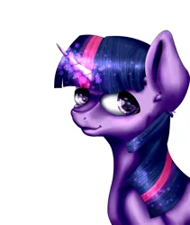 Size: 1600x1900 | Tagged: safe, artist:nillomika, derpibooru import, twilight sparkle, bust, colored pupils, looking at you, magic, portrait, simple background, smiling, solo