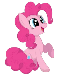 Size: 1936x2592 | Tagged: safe, artist:squipycheetah, derpibooru import, pinkie pie, earth pony, pony, cute, diapinkes, female, happy, mare, open mouth, raised hoof, shading, simple background, sitting, smiling, solo, transparent background, vector