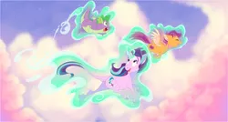 Size: 2063x1109 | Tagged: all dogs go to heaven, artist:thiscrispykat, classical unicorn, cloven hooves, cutie mark, derpibooru import, don bluth, leonine tail, levitation, magic, safe, scootaloo, scootaloo can fly, spike, starlight glimmer, style emulation, telekinesis, the cmc's cutie marks, unshorn fetlocks